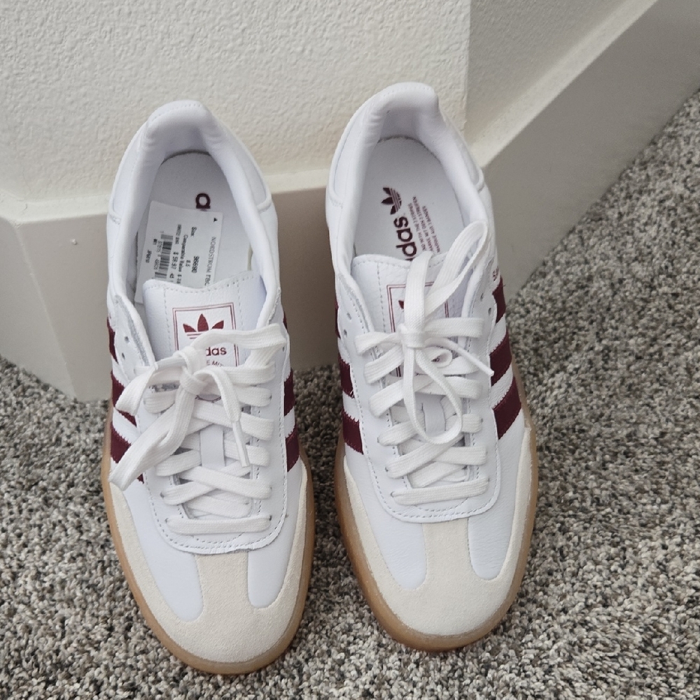 Adidas Samba White and Maroon Trainers